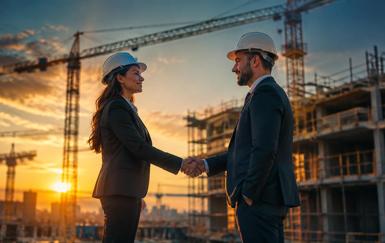 Aperto de mãos em canteiro de obras